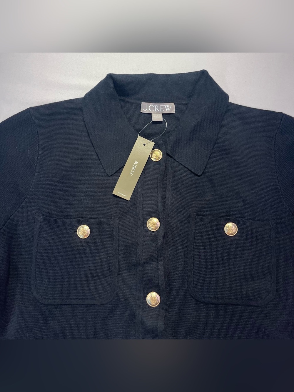 J. Crew Black Sweater Lady Cropped Patch Pocket Jacket Gold Buttons NWT - S - Picture 4 of 10